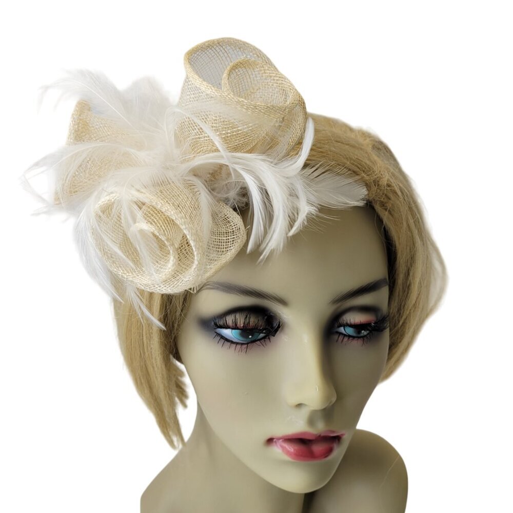 Off White Floral and Feathers Fascinator White Feathers or Feathers Brooch Pin